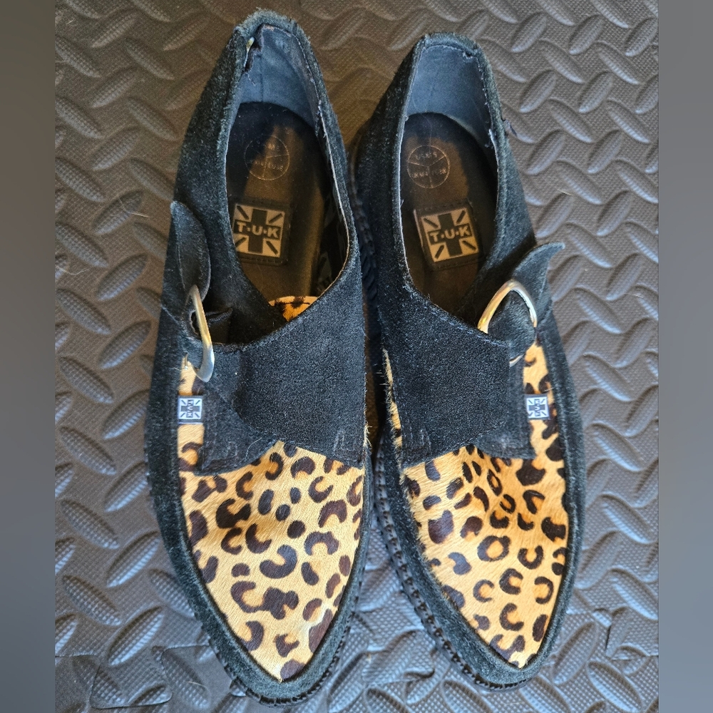 T.U.K Black and Leopard Loafers Faux Fur
